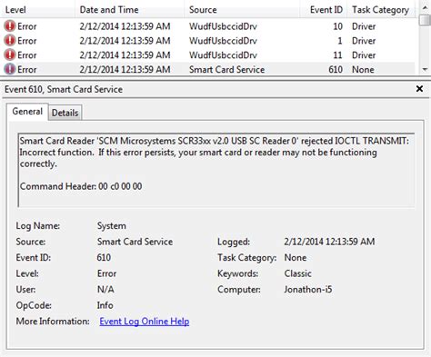 event 610 smart card service|windows not recognizing smart card.